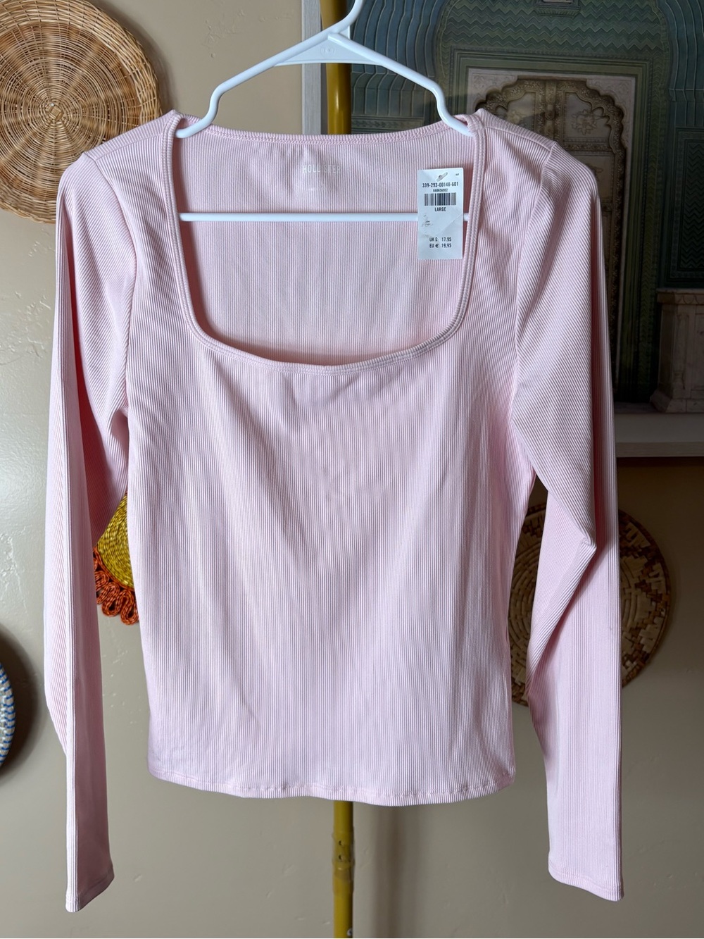 Hollister Light Pink Square-Neck Long Sleeve Top